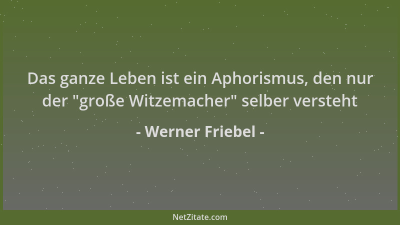 Werner Friebel - Das ganze Leben ist ein Aphorismus, den nur der  "große Witzemacher " selber versteht...