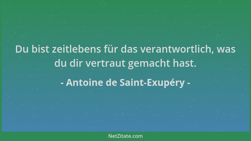 Antoine de Saint-Exupéry - Du bist zeitlebens für das verantwortlich, was du dir vertraut gemacht hast....
