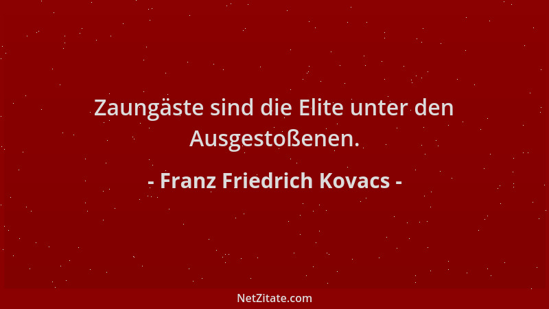 Franz Friedrich Kovacs - Zaungäste sind die Elite unter den Ausgestoßenen....