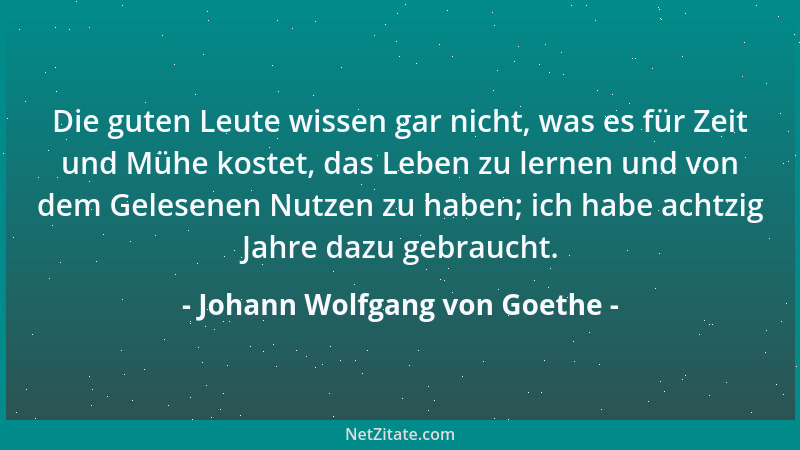 Johann Wolfgang von Goethe - Die guten Leute wissen gar nicht, was es für Zeit und Mühe kostet, das Leben zu lernen und von...