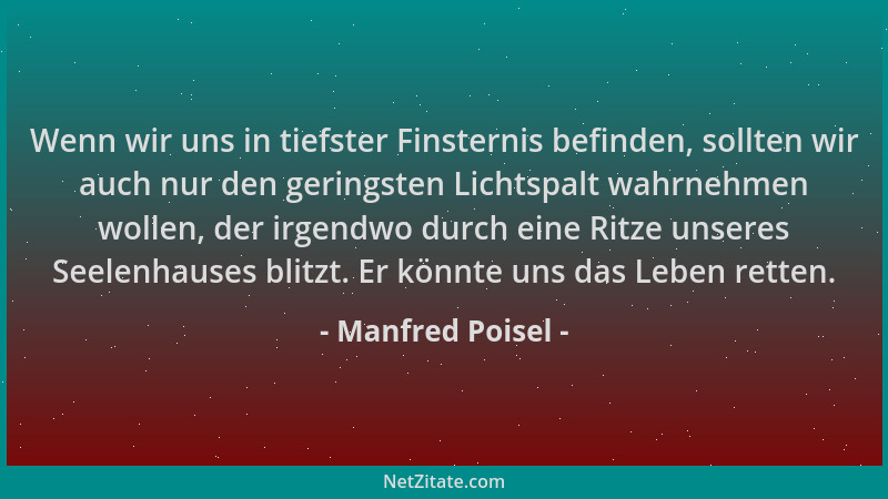 Manfred Poisel - Wenn wir uns in tiefster Finsternis befinden, sollten wir auch nur den geringsten Lichtspalt wahrnehmen wo...
