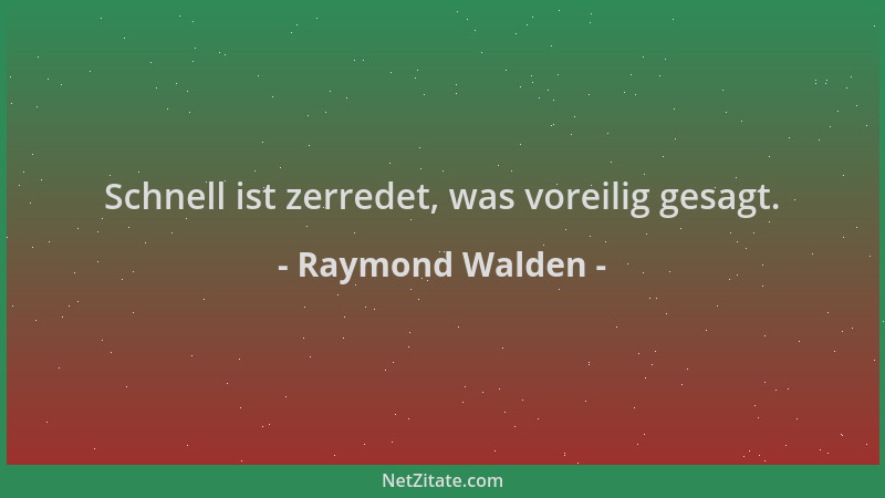 Raymond Walden - Schnell ist zerredet, was voreilig gesagt....