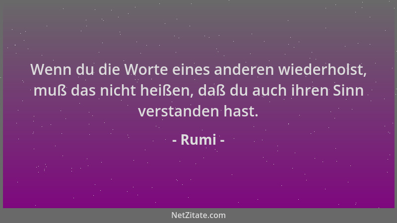 Rumi - Wenn du die Worte eines anderen wiederholst, muß das nicht heißen, daß du auch ihren Sinn verstanden hast....