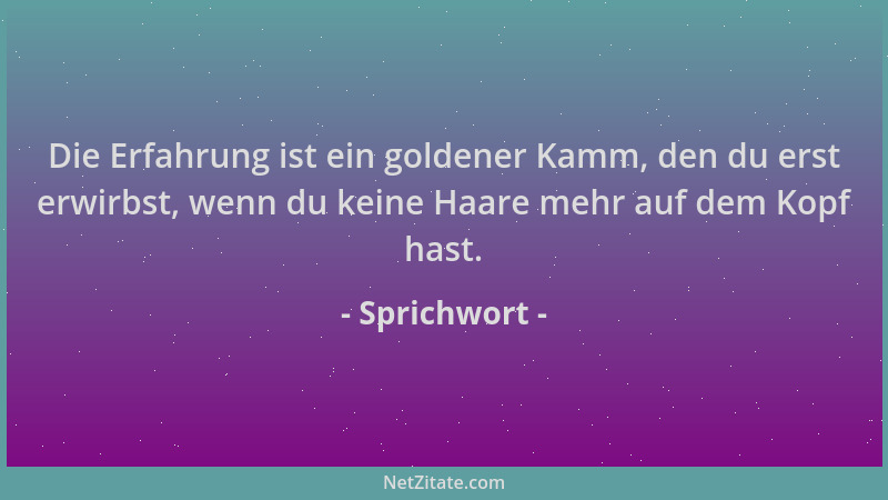 Sprichwort - Die Erfahrung ist ein goldener Kamm, den du erst erwirbst, wenn du keine Haare mehr auf dem Kopf hast....