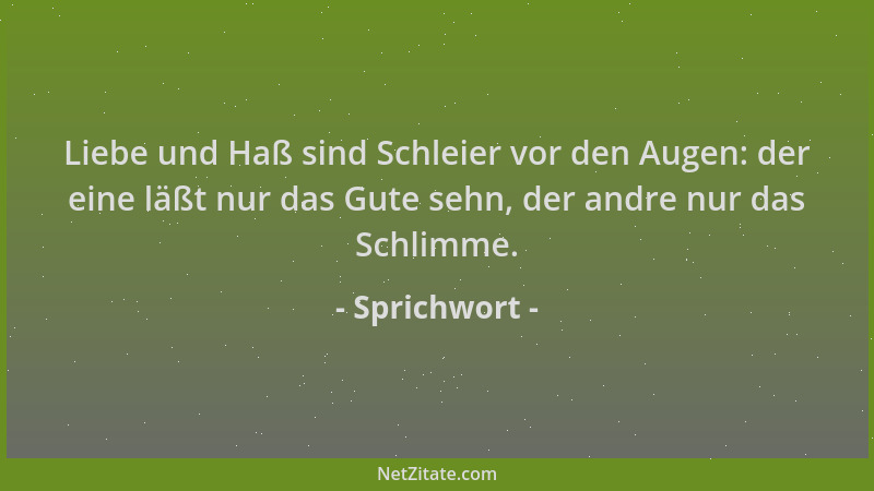 Sprichwort - Liebe und Haß sind Schleier vor den Augen: der eine läßt nur das Gute sehn, der andre nur das Schlimme....