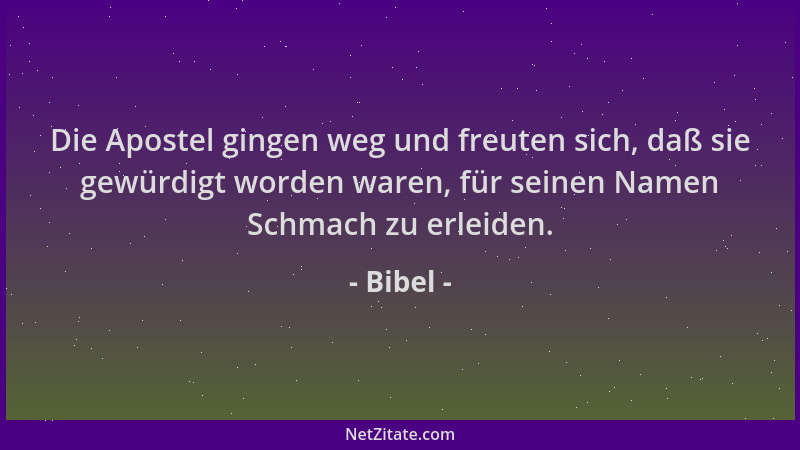 Bibel - Die Apostel gingen weg und freuten sich, daß sie gewürdigt worden waren, für seinen Namen Schmach zu erleiden....