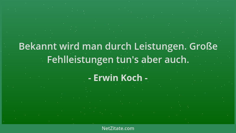 Erwin Koch - Bekannt wird man durch Leistungen. Große Fehlleistungen tun 's aber auch....