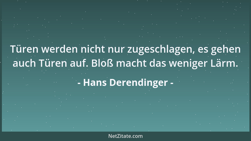 Hans Derendinger - Türen werden nicht nur zugeschlagen, es gehen auch Türen auf. Bloß macht das weniger Lärm....