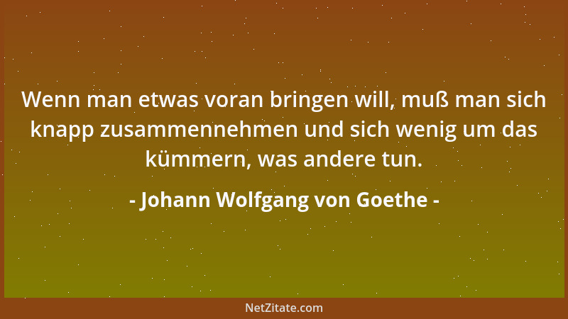 Johann Wolfgang von Goethe - Wenn man etwas voran bringen will, muß man sich knapp zusammennehmen und sich wenig um das küm...
