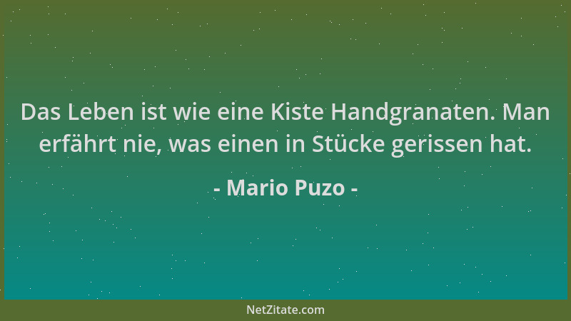 Mario Puzo - Das Leben ist wie eine Kiste Handgranaten. Man erfährt nie, was einen in Stücke gerissen hat....