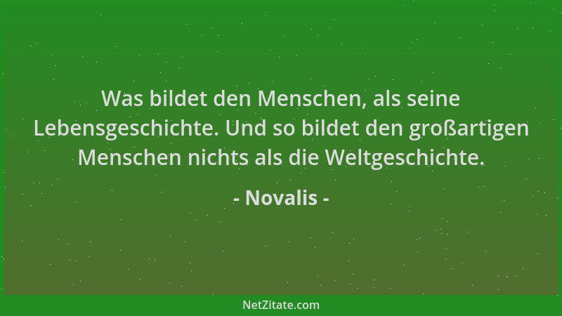 Novalis - Was bildet den Menschen, als seine Lebensgeschichte. Und so bildet den großartigen Menschen nichts als die Weltge...