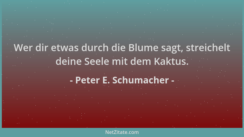 Peter E. Schumacher - Wer dir etwas durch die Blume sagt, streichelt deine Seele mit dem Kaktus....