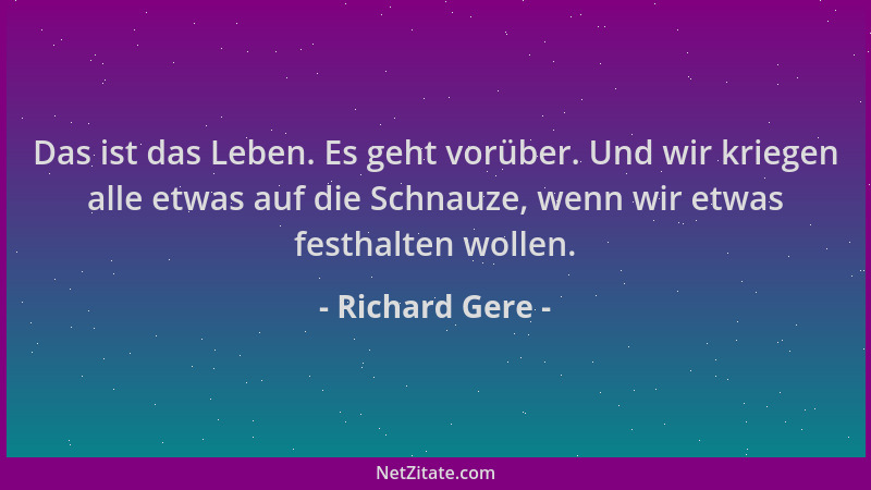Richard Gere - Das ist das Leben. Es geht vorüber. Und wir kriegen alle etwas auf die Schnauze, wenn wir etwas festhalten w...