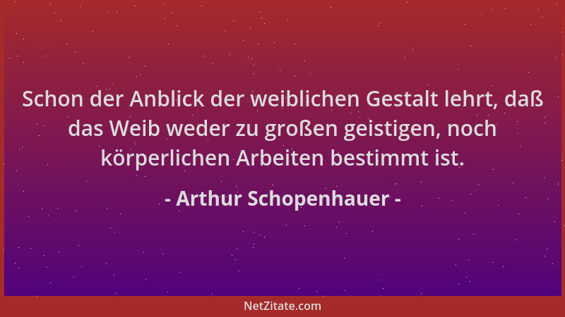 Arthur Schopenhauer - Schon der Anblick der weiblichen Gestalt lehrt, daß das Weib weder zu großen geistigen, noch körperli...