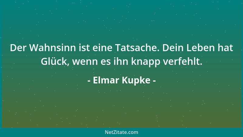 Elmar Kupke - Der Wahnsinn ist eine Tatsache. Dein Leben hat Glück, wenn es ihn knapp verfehlt....
