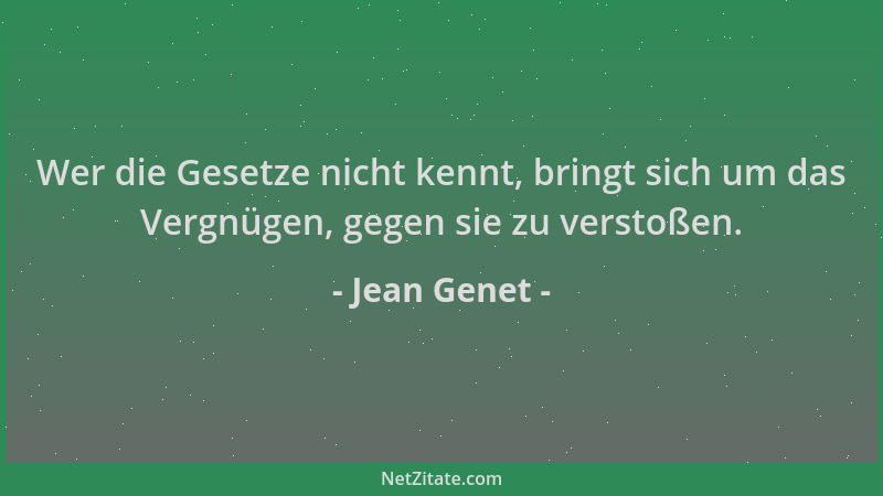 Jean Genet - Wer die Gesetze nicht kennt, bringt sich um das Vergnügen, gegen sie zu verstoßen....