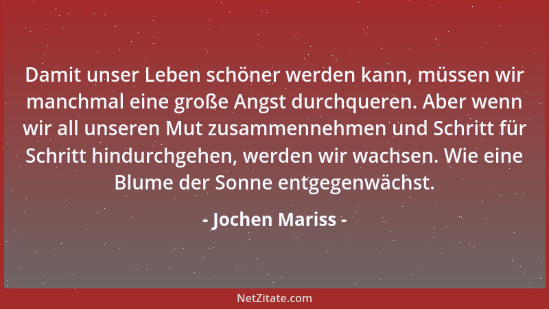 Jochen Mariss - Damit unser Leben schöner werden kann, müssen wir manchmal eine große Angst durchqueren. Aber wenn wir all...