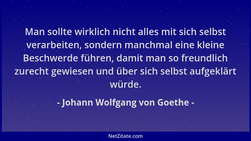 Johann Wolfgang von Goethe - Man sollte wirklich nicht alles mit sich selbst verarbeiten, sondern manchmal eine kleine Besc...