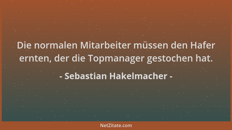 Sebastian Hakelmacher - Die normalen Mitarbeiter müssen den Hafer ernten, der die Topmanager gestochen hat....