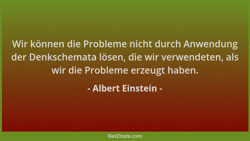 Albert Einstein - Wir können die Probleme nicht durch Anwendung der Denkschemata lösen, die wir verwendeten, als wir die Pr...