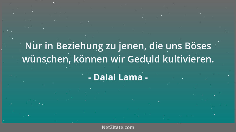Dalai Lama - Nur in Beziehung zu jenen, die uns Böses wünschen, können wir Geduld kultivieren....