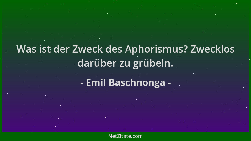 Emil Baschnonga - Was ist der Zweck des Aphorismus? Zwecklos darüber zu grübeln....