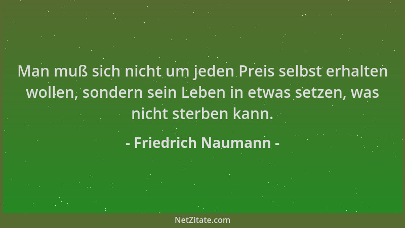 Friedrich Naumann - Man muß sich nicht um jeden Preis selbst erhalten wollen, sondern sein Leben in etwas setzen, was nicht...