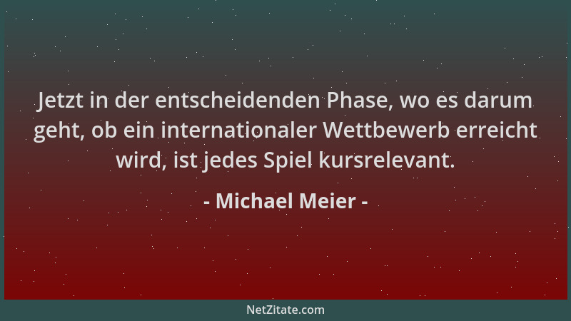 Michael Meier - Jetzt in der entscheidenden Phase, wo es darum geht, ob ein internationaler Wettbewerb erreicht wird, ist j...