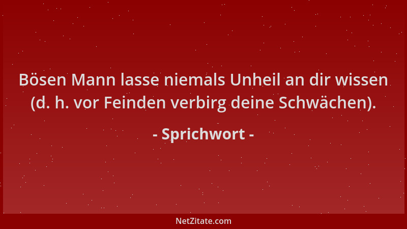 Sprichwort - Bösen Mann lasse niemals Unheil an dir wissen (d. h. vor Feinden verbirg deine Schwächen)....