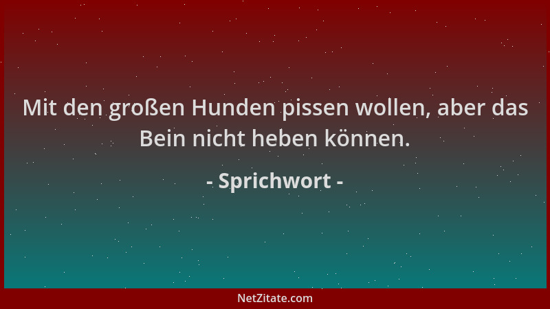Sprichwort - Mit den großen Hunden pissen wollen, aber das Bein nicht heben können....