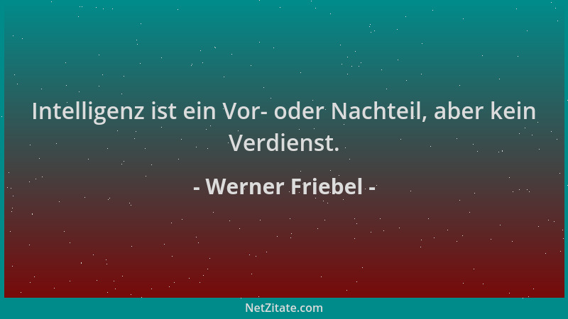 Werner Friebel - Intelligenz ist ein Vor- oder Nachteil, aber kein Verdienst....