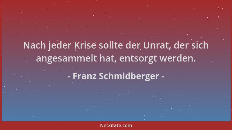 Franz Schmidberger - Nach jeder Krise sollte der Unrat, der sich angesammelt hat, entsorgt werden....