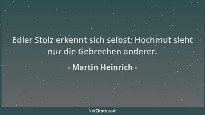 Martin Heinrich - Edler Stolz erkennt sich selbst; Hochmut sieht nur die Gebrechen anderer....