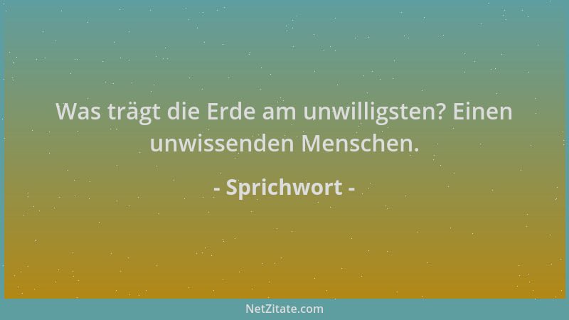 Sprichwort - Was trägt die Erde am unwilligsten? Einen unwissenden Menschen....