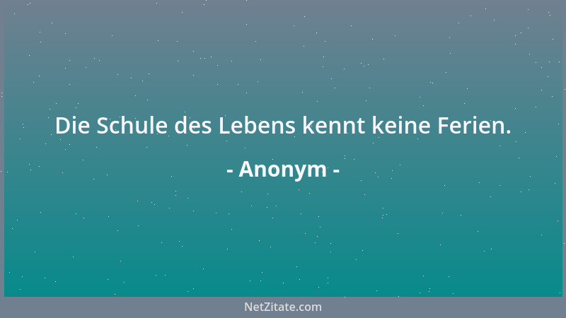 Anonym - Die Schule des Lebens kennt keine Ferien....