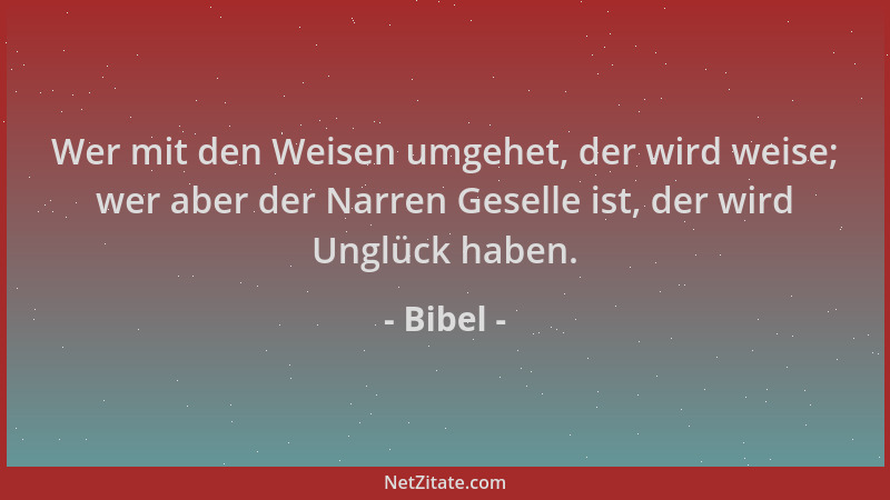 Bibel - Wer mit den Weisen umgehet, der wird weise; wer aber der Narren Geselle ist, der wird Unglück haben....