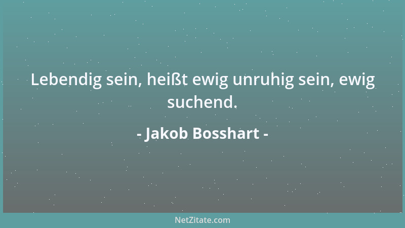 Jakob Bosshart - Lebendig sein, heißt ewig unruhig sein, ewig suchend....