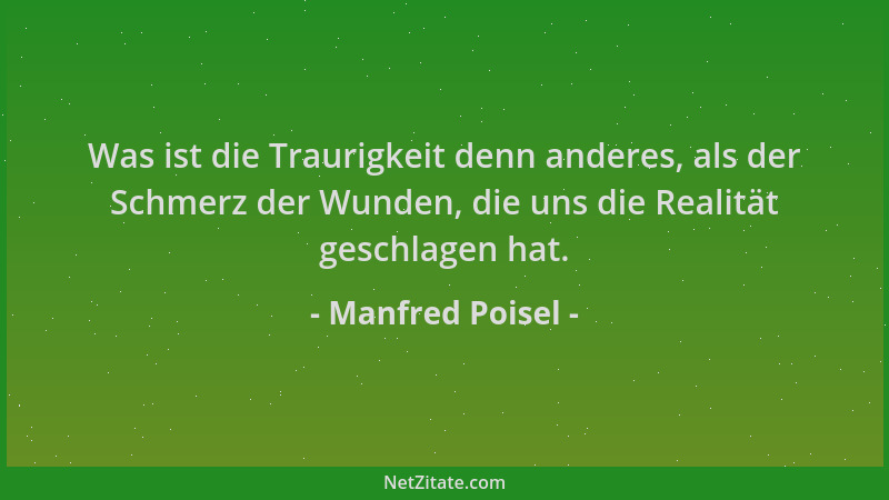 Manfred Poisel - Was ist die Traurigkeit denn anderes, als der Schmerz der Wunden, die uns die Realität geschlagen hat....