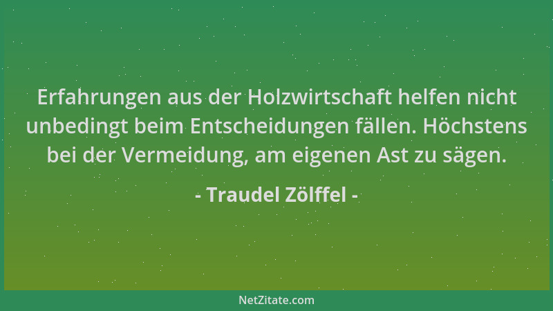 Traudel Zölffel - Erfahrungen aus der Holzwirtschaft helfen nicht unbedingt beim Entscheidungen fällen. Höchstens bei der V...