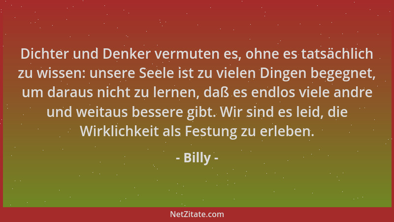 Billy - Dichter und Denker vermuten es, ohne es tatsächlich zu wissen: unsere Seele ist zu vielen Dingen begegnet, um darau...