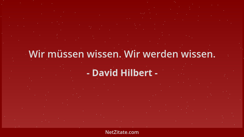 David Hilbert - Wir müssen wissen. Wir werden wissen....