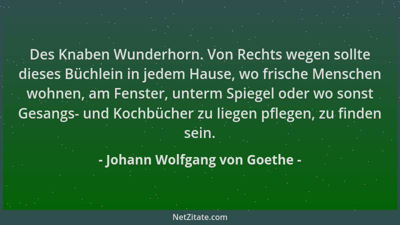Johann Wolfgang von Goethe - Des Knaben Wunderhorn. Von Rechts wegen sollte dieses Büchlein in jedem Hause, wo frische Mens...