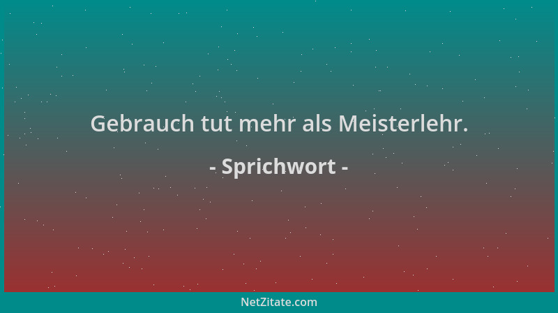 Sprichwort - Gebrauch tut mehr als Meisterlehr....