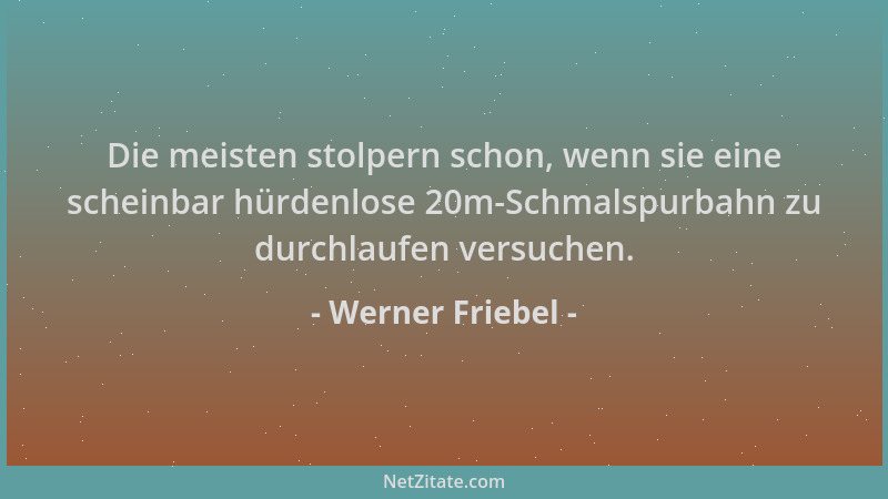 Werner Friebel - Die meisten stolpern schon, wenn sie eine scheinbar hürdenlose 20m-Schmalspurbahn zu durchlaufen versuchen...