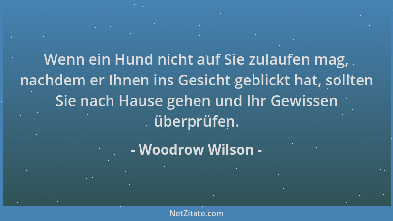 Woodrow Wilson - Wenn ein Hund nicht auf Sie zulaufen mag, nachdem er Ihnen ins Gesicht geblickt hat, sollten Sie nach Haus...
