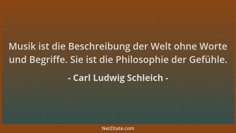 Carl Ludwig Schleich - Musik ist die Beschreibung der Welt ohne Worte und Begriffe. Sie ist die Philosophie der Gefühle....