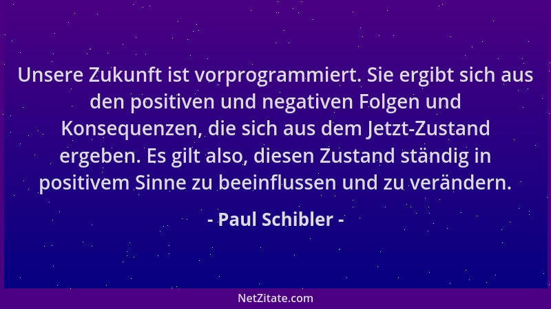 Paul Schibler - Unsere Zukunft ist vorprogrammiert. Sie ergibt sich aus den positiven und negativen Folgen und Konsequenzen...