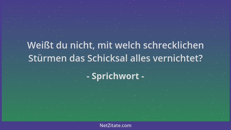 Sprichwort - Weißt du nicht, mit welch schrecklichen Stürmen das Schicksal alles vernichtet?...