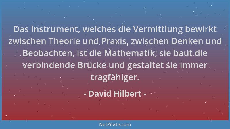 David Hilbert - Das Instrument, welches die Vermittlung bewirkt zwischen Theorie und Praxis, zwischen Denken und Beobachten...