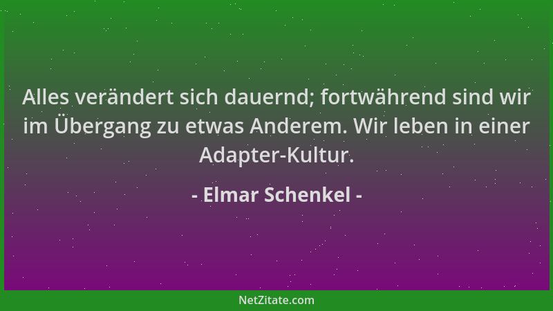 Elmar Schenkel - Alles verändert sich dauernd; fortwährend sind wir im Übergang zu etwas Anderem. Wir leben in einer Adapte...